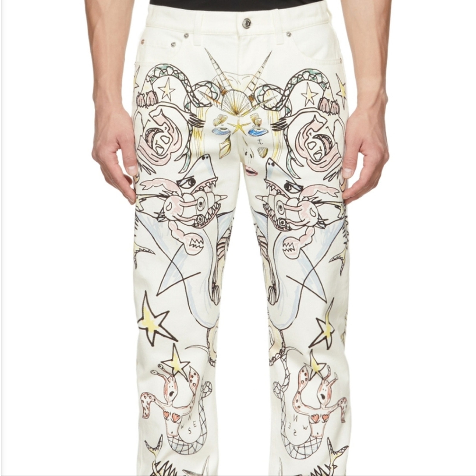Nwt$620 Burberry Logo White Graphic Straight Leg Pant Bottom Jeans Size 32r